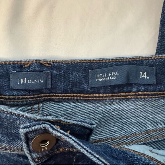 J Jill High Rise Straight Leg Jeans Size 14 Stretch Whisker Casual Dark Wash - Picture 3 of 10